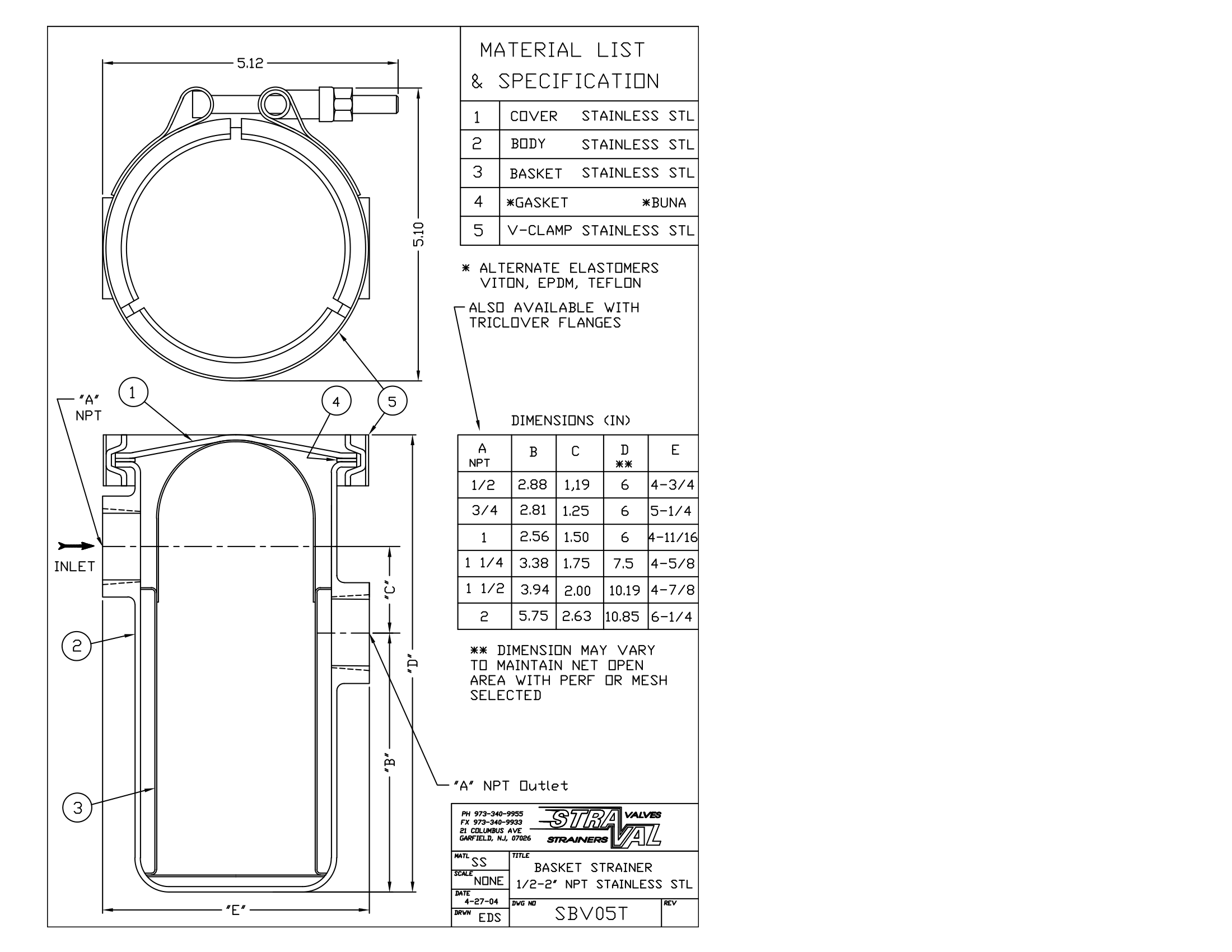 Stainless Steel Simplex Basket Strainer